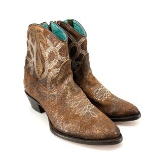 Corral Ladies Cognac Embroidery Studs Ankle Boots C3865